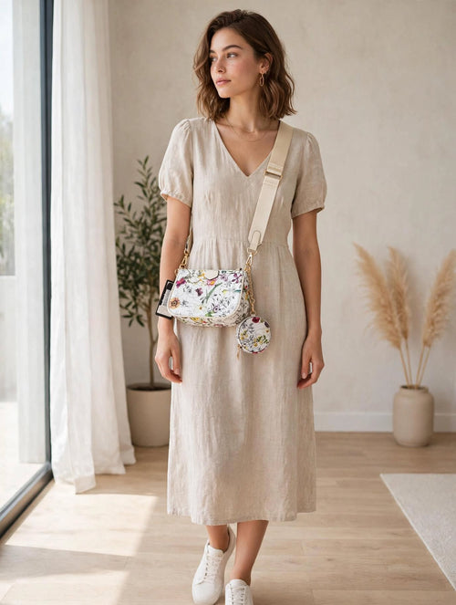 Borsa a Tracolla Floreale 2-in-1 con Mini Pochette - Stile Primavera
