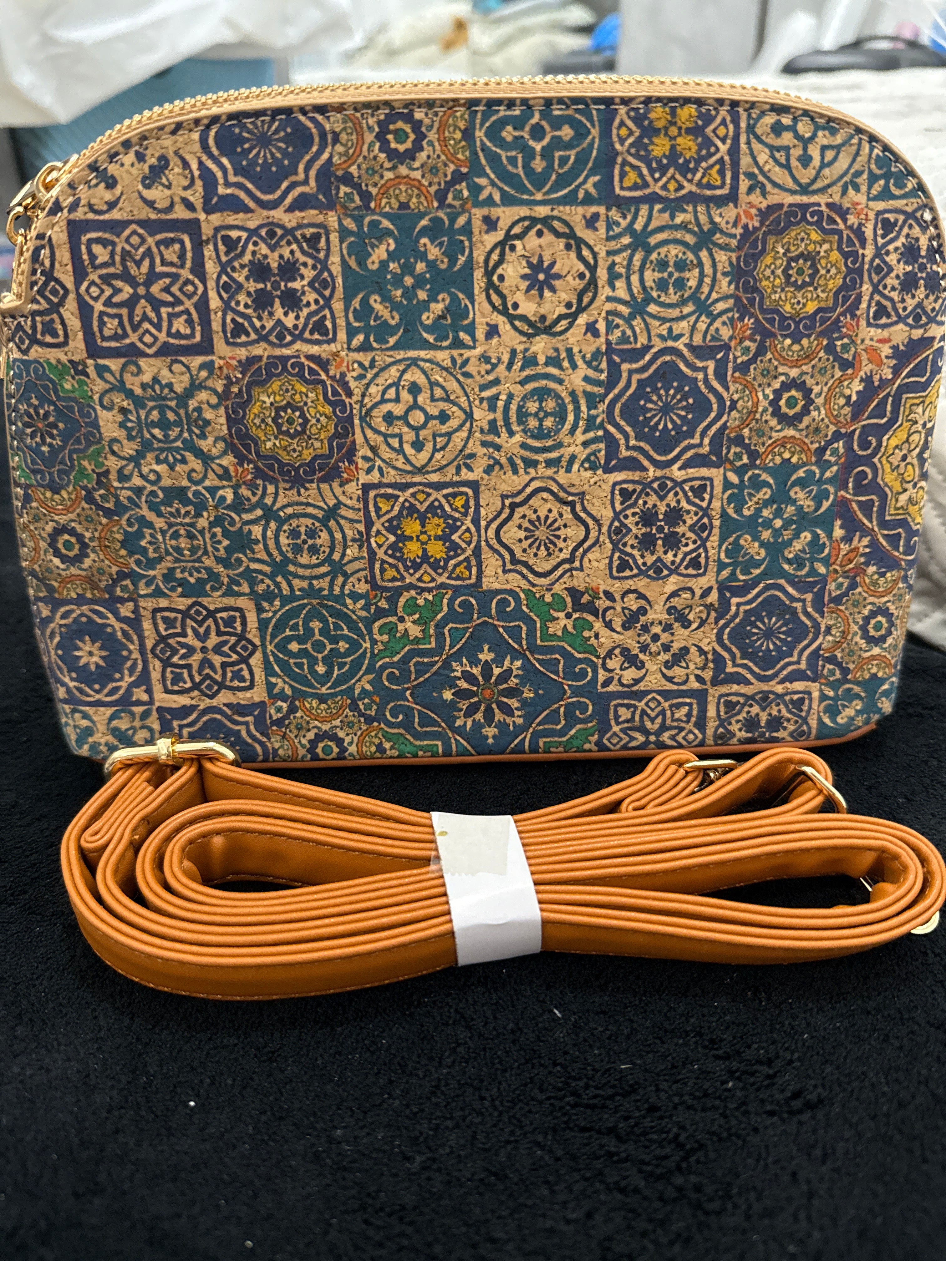 Borsa tracolla donna in Sughero Maiolica Blu – Fantasia Azulejos Portoghesi + Tracolla Cogna