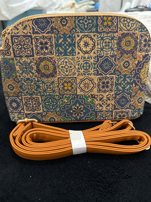 Borsa tracolla donna in Sughero Maiolica Blu – Fantasia Azulejos Portoghesi + Tracolla Cogna