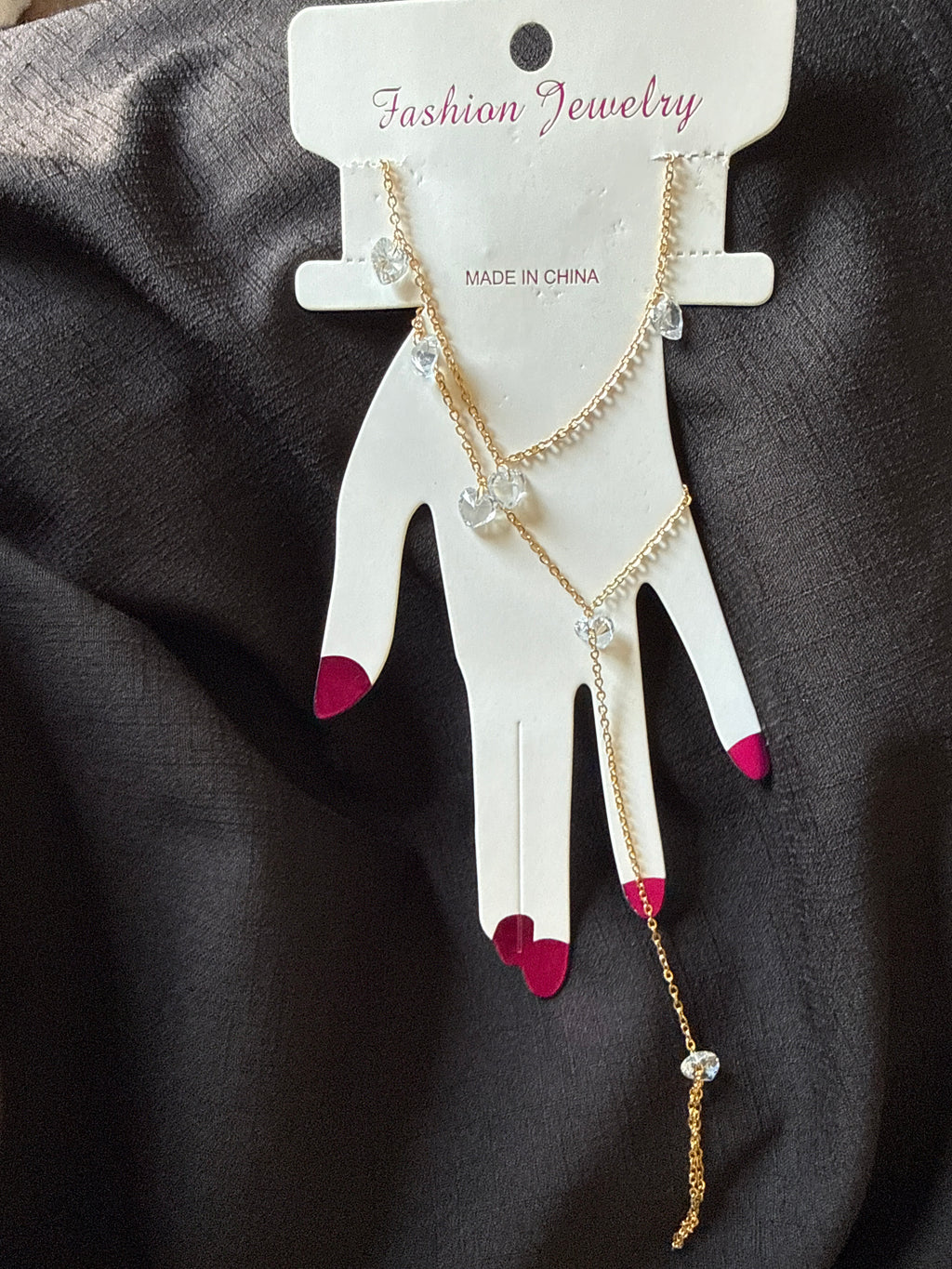 Bracciale Schiava Gold con Cristalli a Cuore - Hand Chain Anello a Catenina 1 Dito