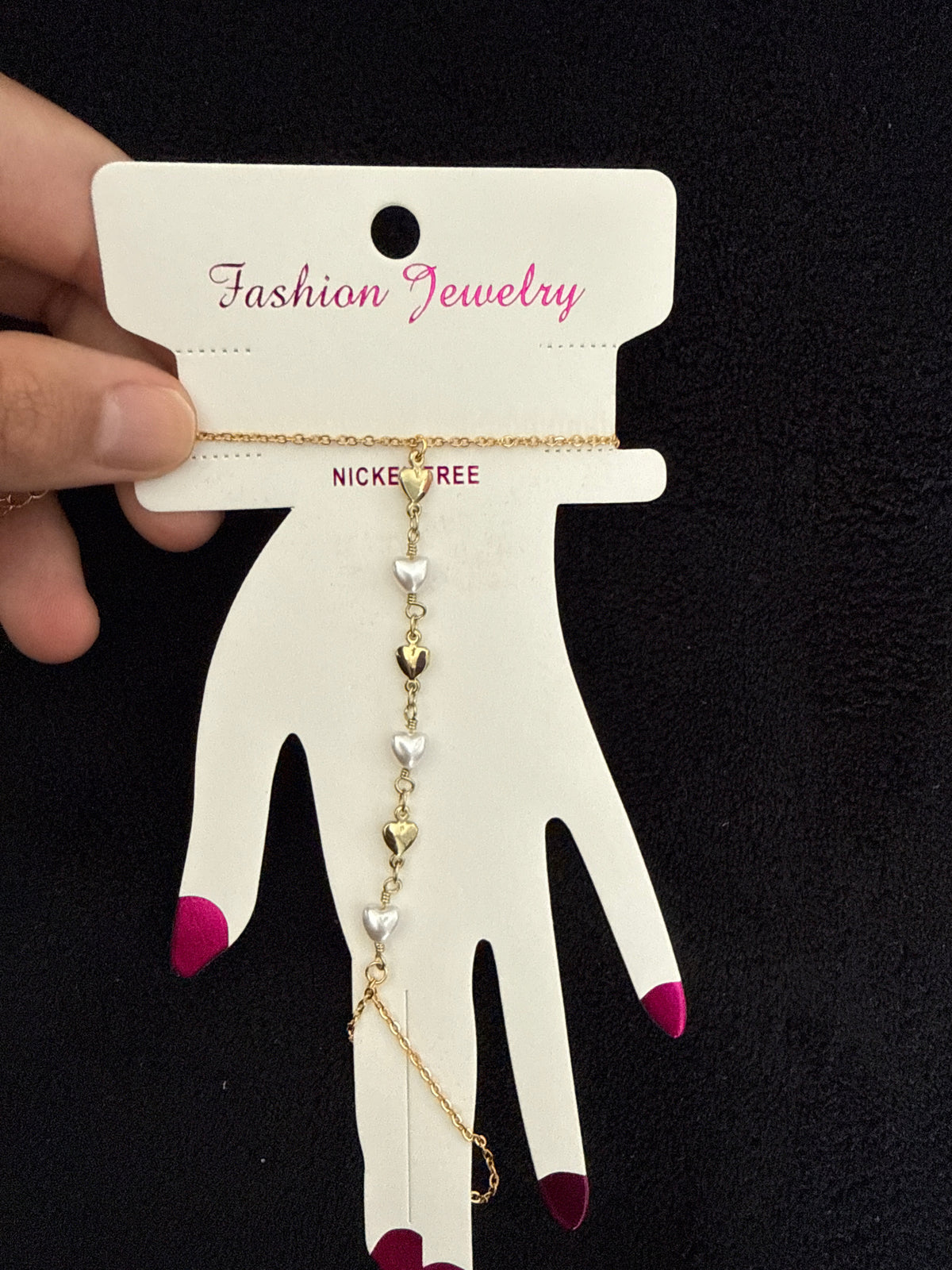 Bracciale Baciamano Cuori Perla | Catena Mano Anello - Gold Heart