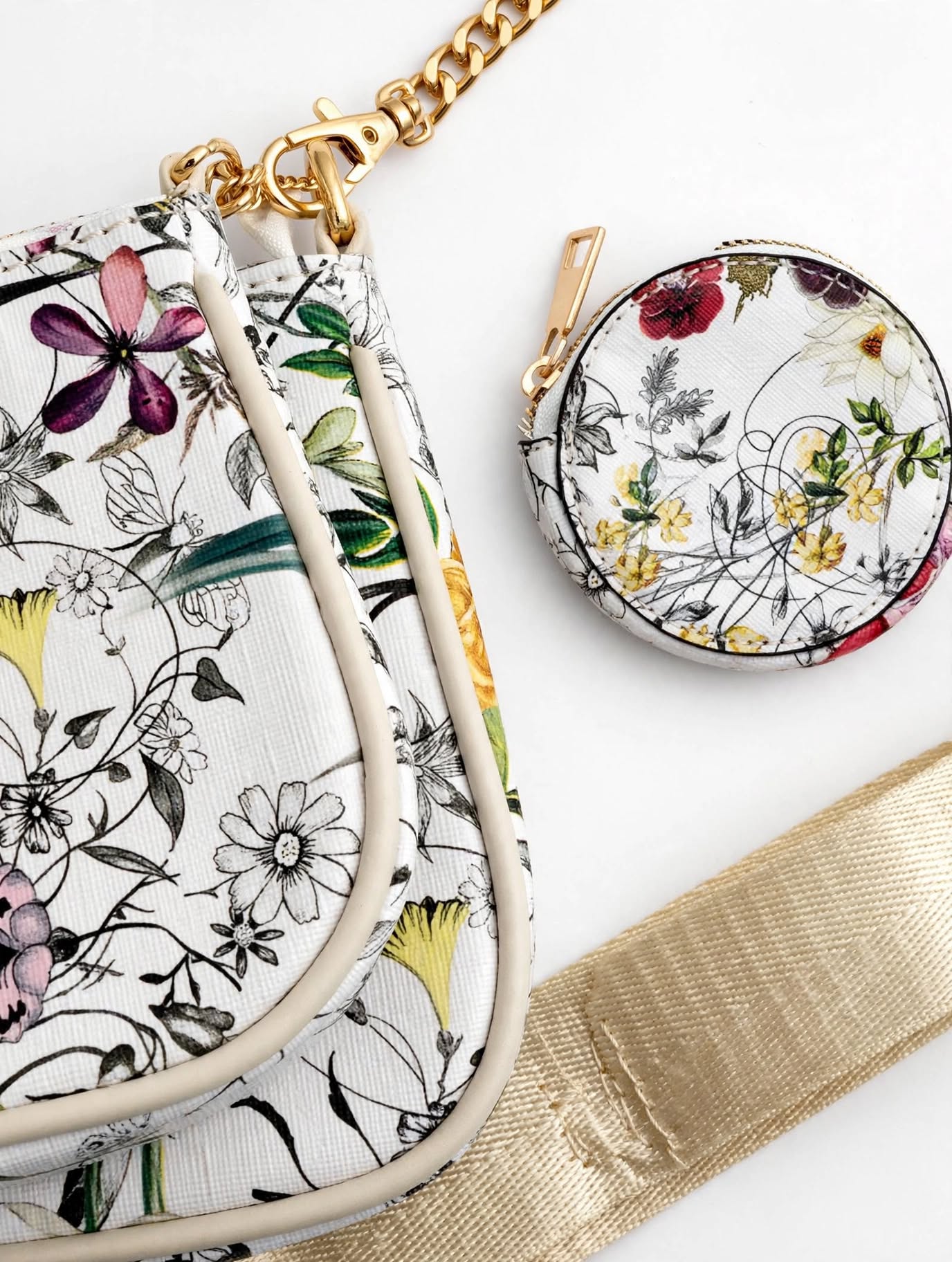 Borsa a Tracolla Floreale 2-in-1 con Mini Pochette - Stile Primavera