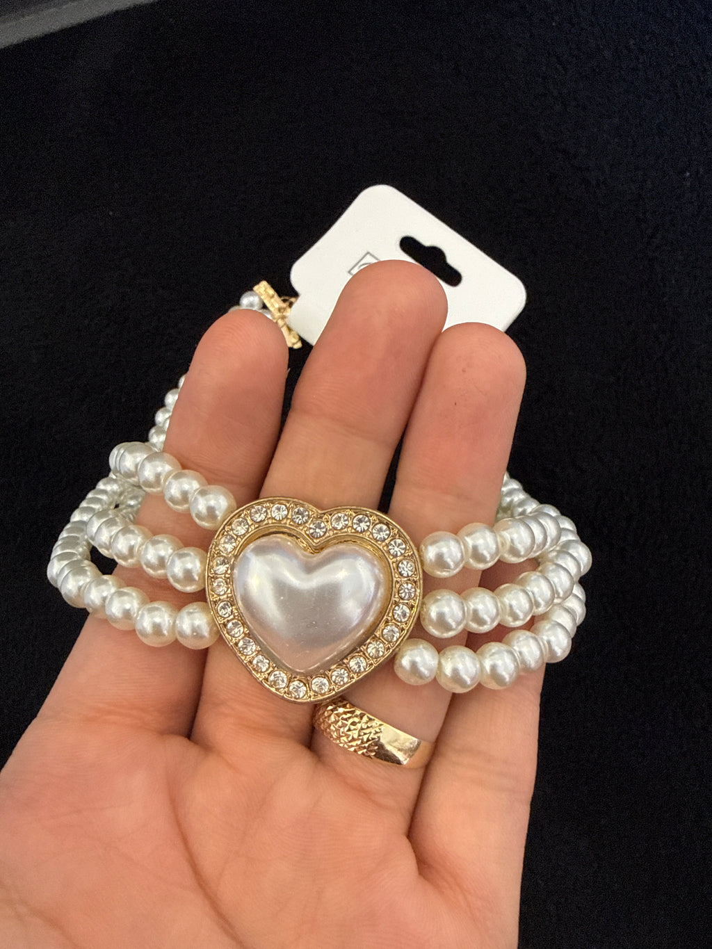 Collana Perle Amour - Choker Triplo Filo con Cuore Gioiello