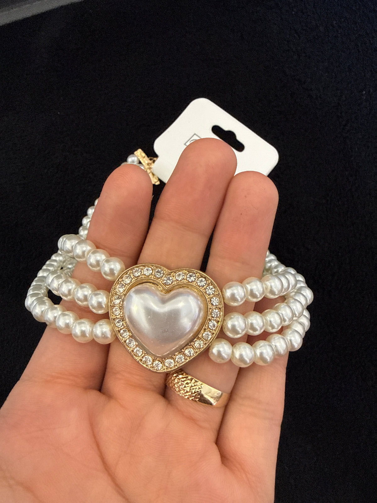 Collana Perle Amour - Choker Triplo Filo con Cuore Gioiello