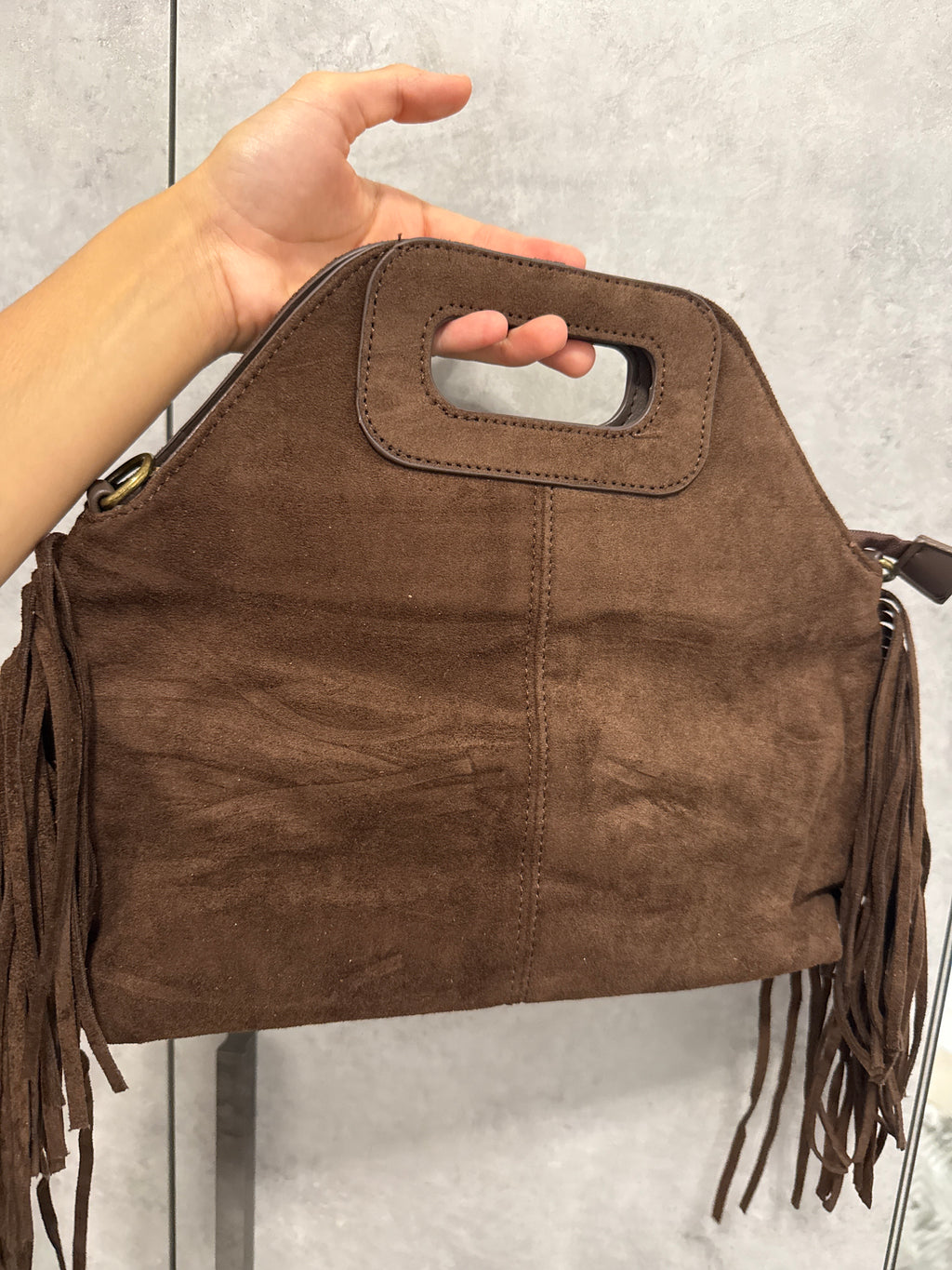 Borsa Testa di Moro Scamosciata con Frange e Tracolla - Boho Autunno