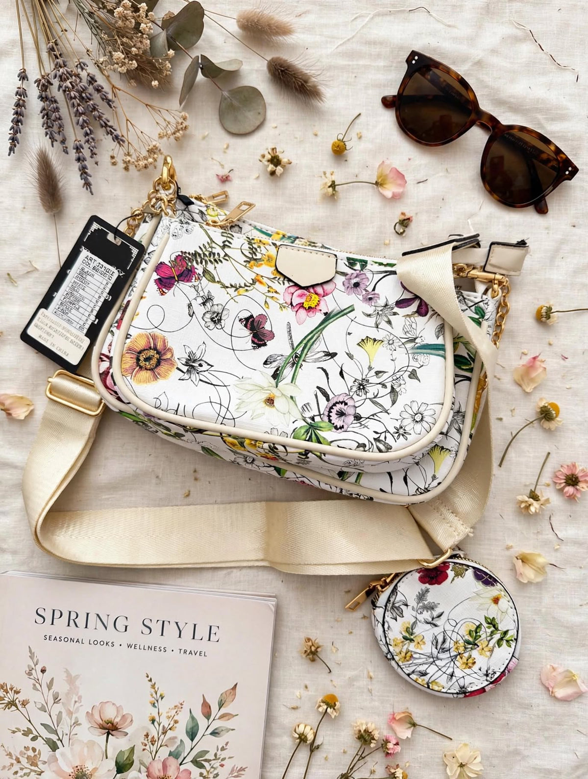 Borsa a Tracolla Floreale 2-in-1 con Mini Pochette - Stile Primavera