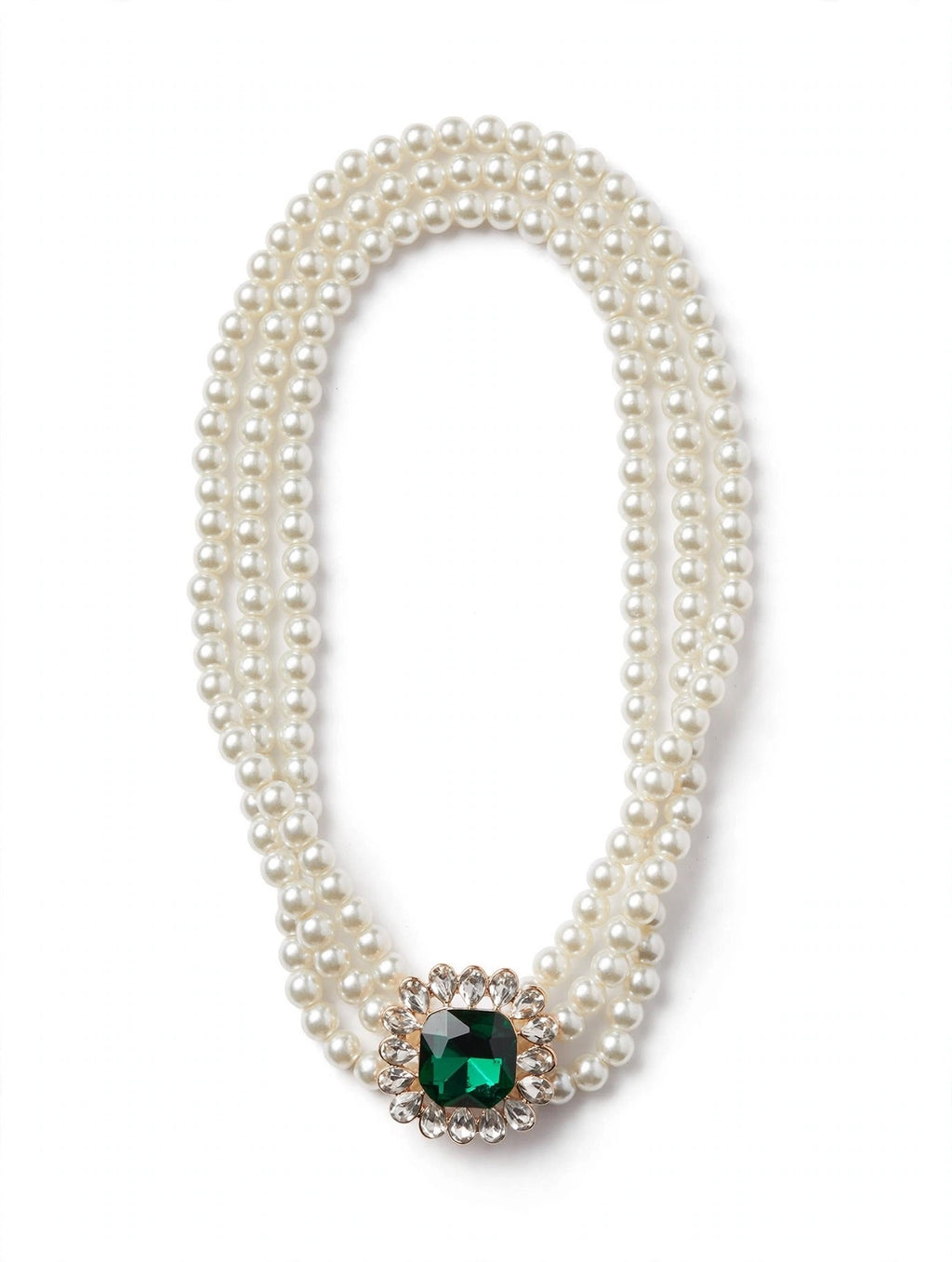 Collana Perle a 3 Fili con Pietra Smeraldo - Eleganza Vintage | Emerald Pearl Choker