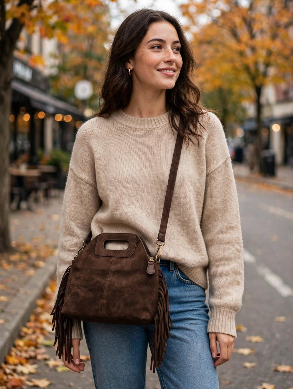 Borsa Testa di Moro Scamosciata con Frange e Tracolla - Boho Autunno
