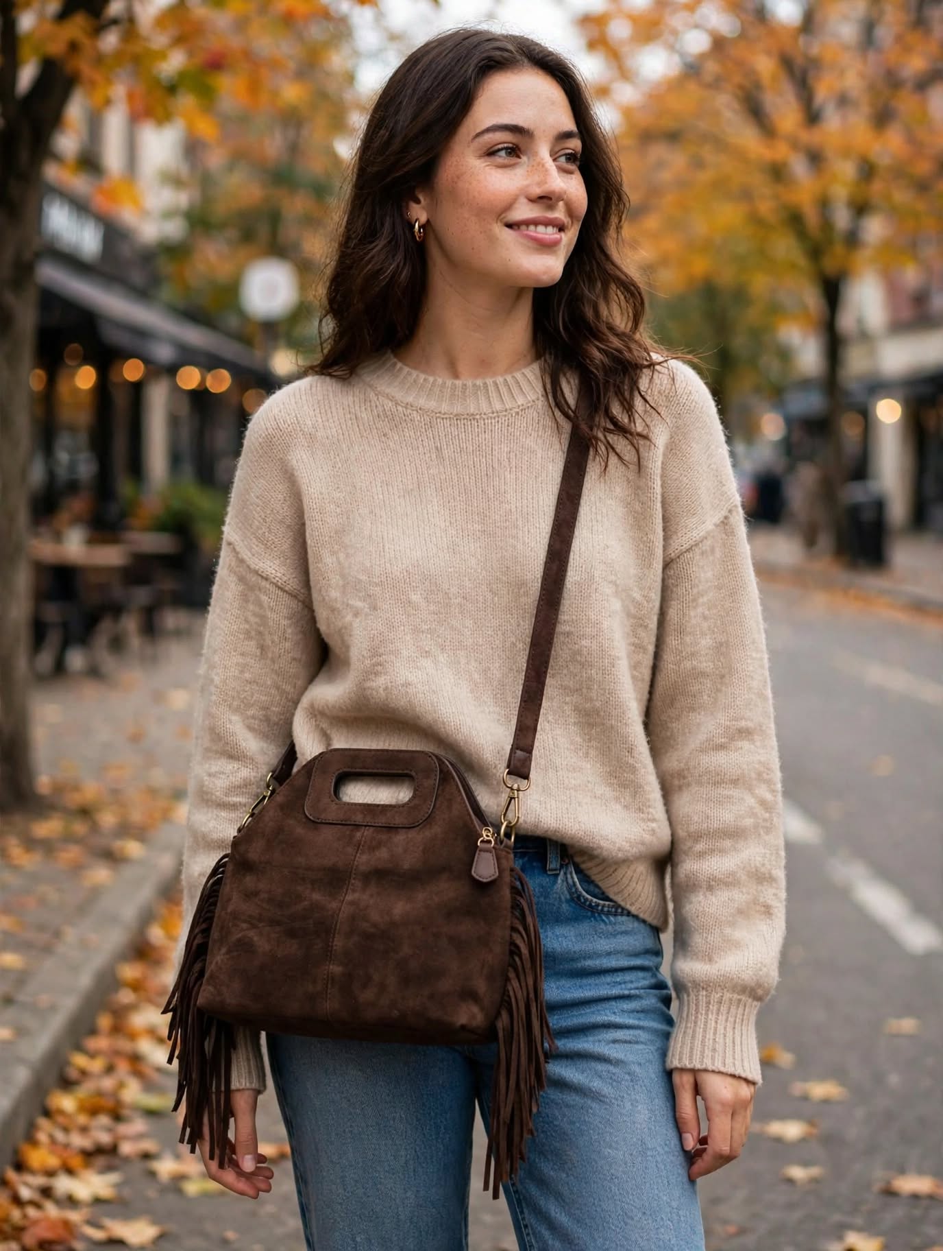 Borsa Testa di Moro Scamosciata con Frange e Tracolla - Boho Autunno