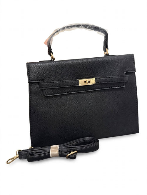Borsa a Mano Nera Kelly Elegante con Tracolla - Effetto Saffiano Oro | Villa Como Shop