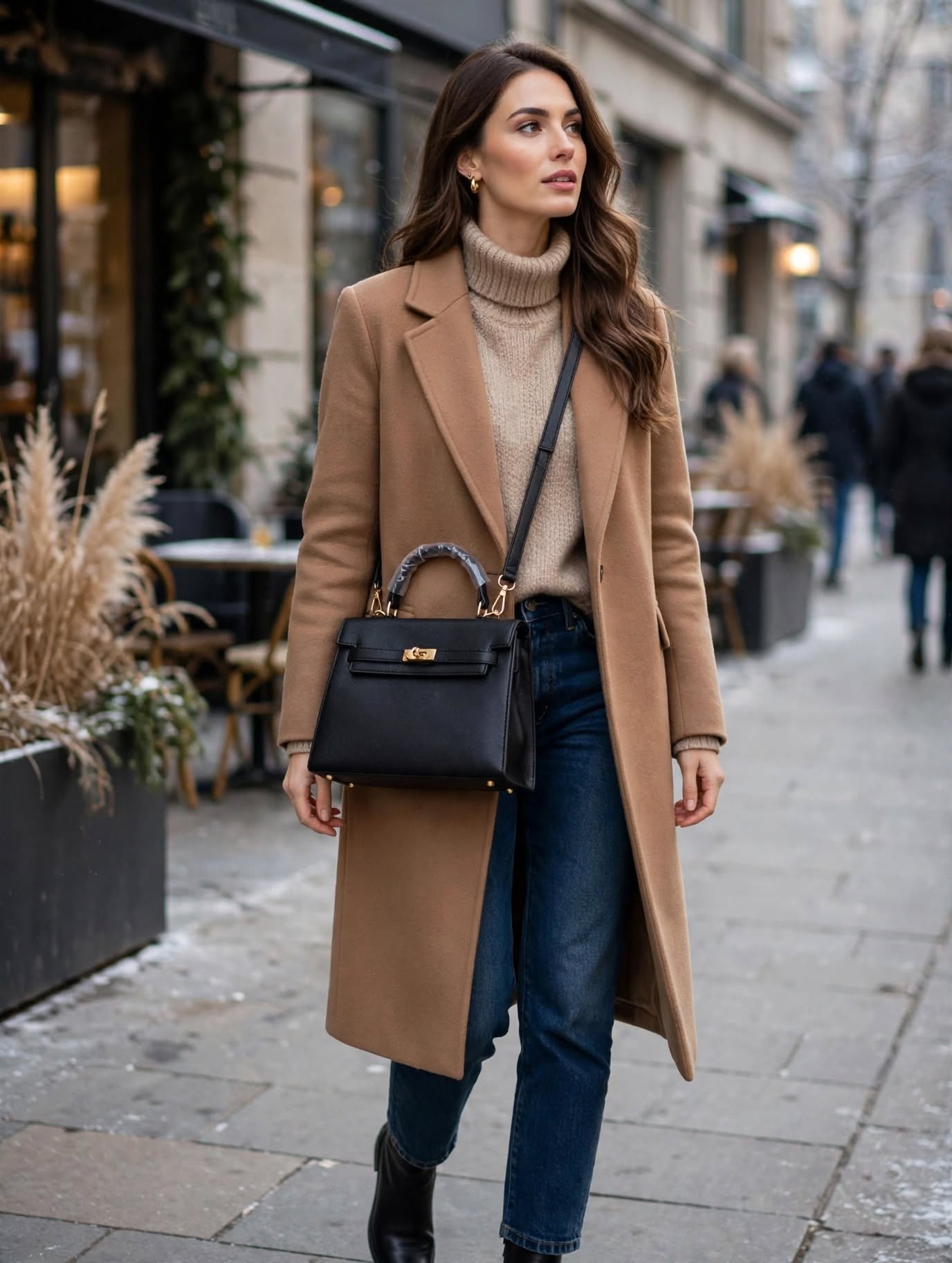 Borsa a Mano Nera Kelly Elegante con Tracolla - Effetto Saffiano Oro | Villa Como Shop
