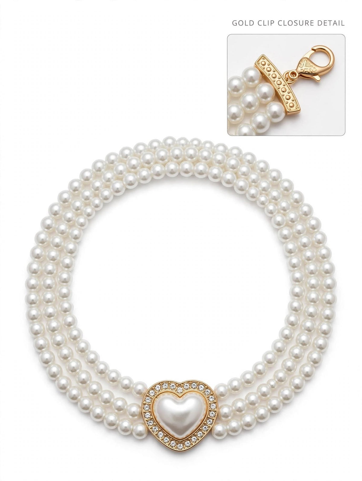 Collana Perle Amour - Choker Triplo Filo con Cuore Gioiello