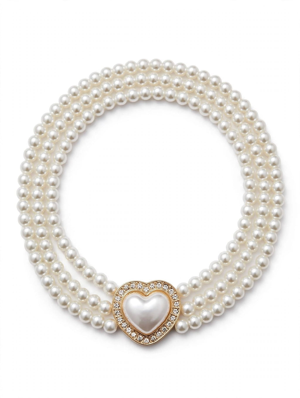 Collana Perle Amour - Choker Triplo Filo con Cuore Gioiello