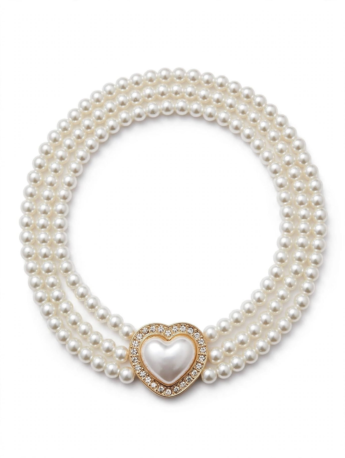 Collana Perle Amour - Choker Triplo Filo con Cuore Gioiello