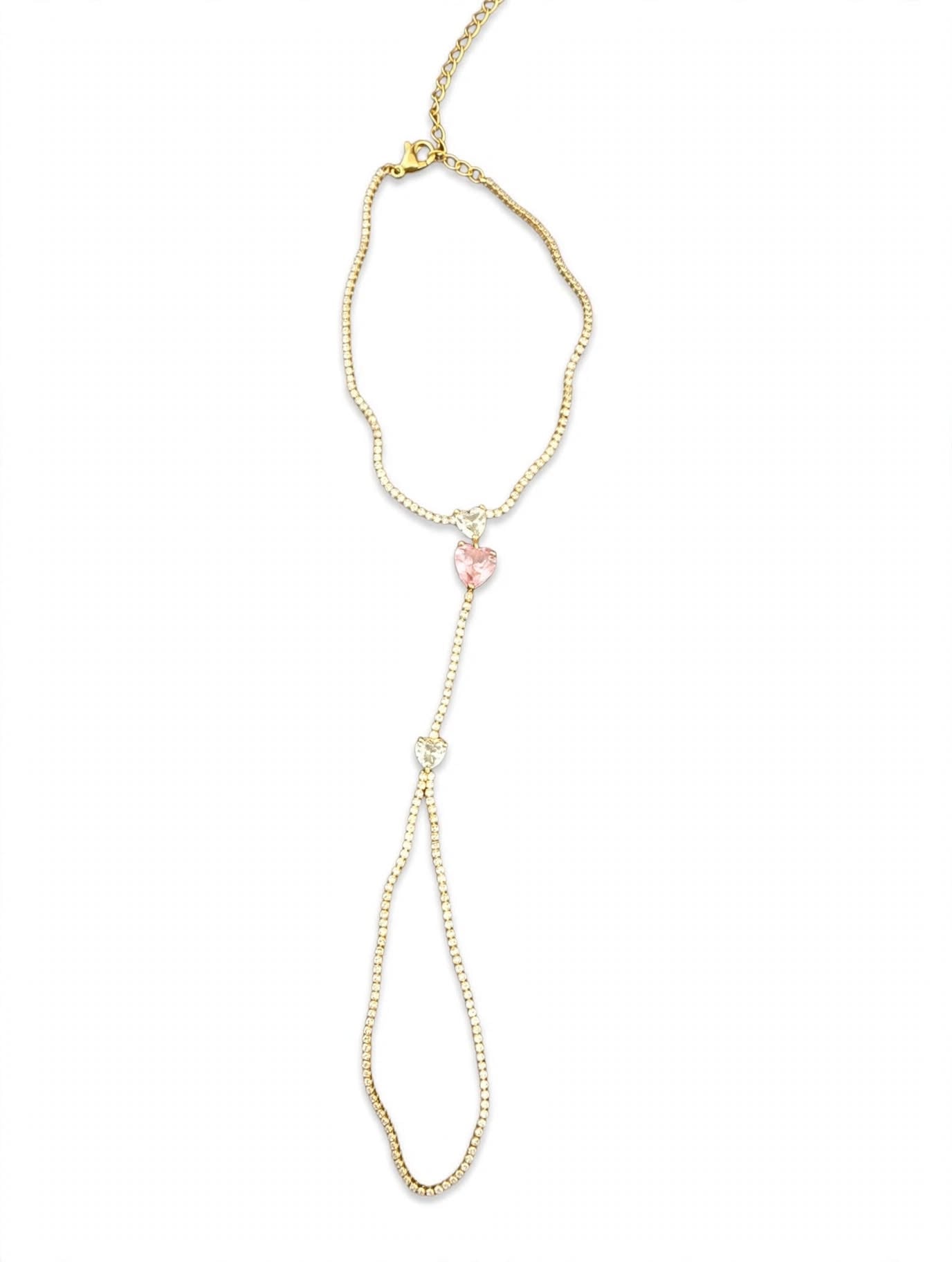 Baciamano Crystal Pink Love - Bracciale con Anello Cuori Zirconi | Villa Como Shop