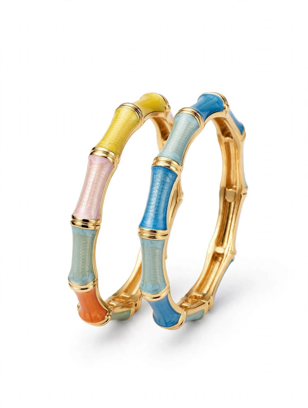 Set 2 Bracciali Bamboo Smalto Multicolor - Giallo Rosa Azzurro