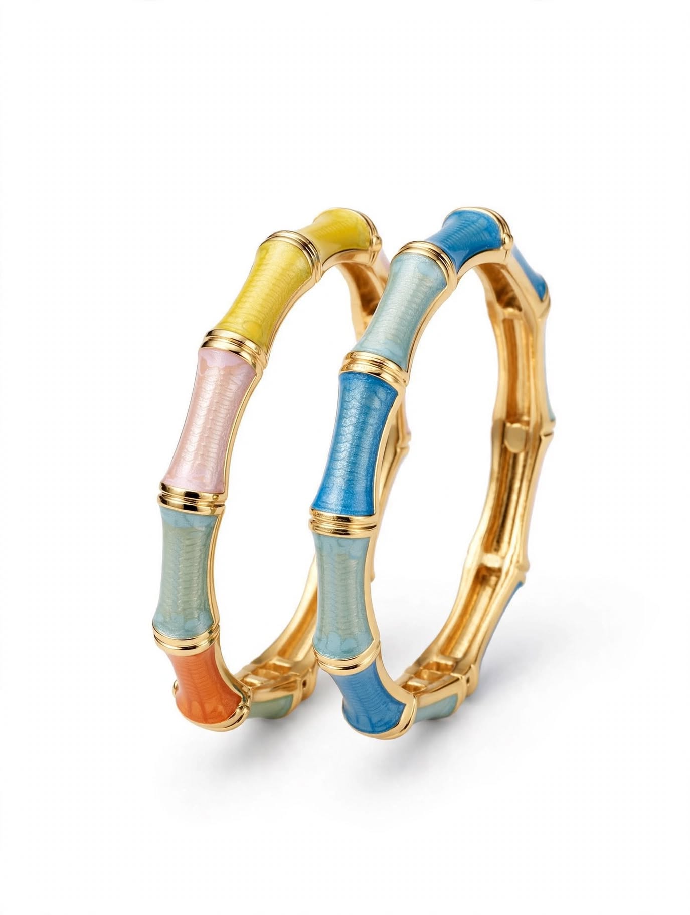 Set 2 Bracciali Bamboo Smalto Multicolor - Giallo Rosa Azzurro
